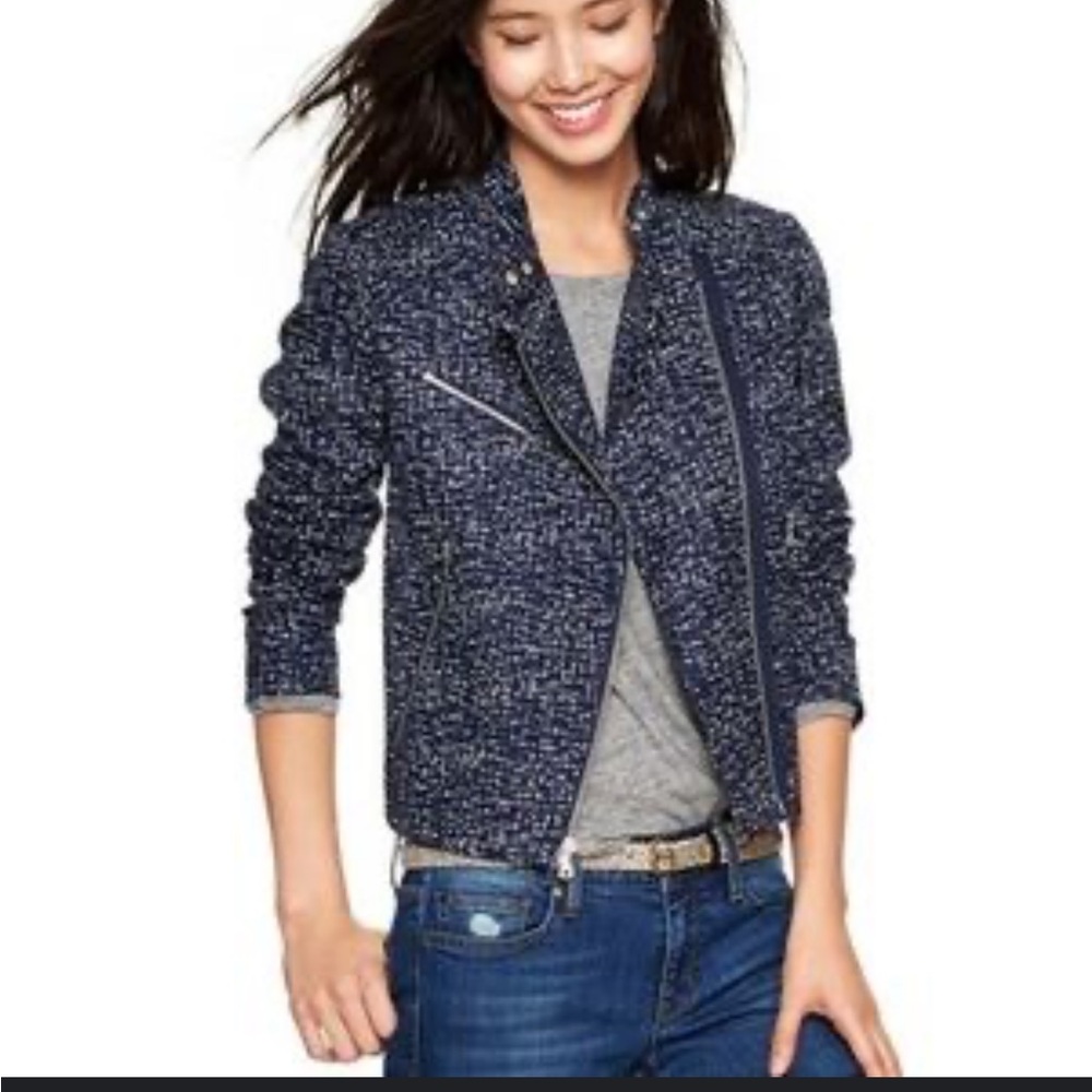 GAP Navy Blue Print Moto Jacket